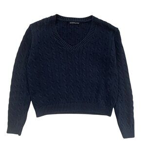 Brandy Melville Cable Knit Vneck Sweater Navy One Size Preppy Fisherman Academia